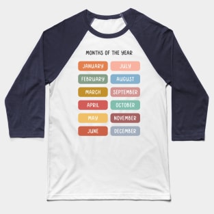 Months in Muted Boho Rainbow Colors for Kids Baseball T-Shirt